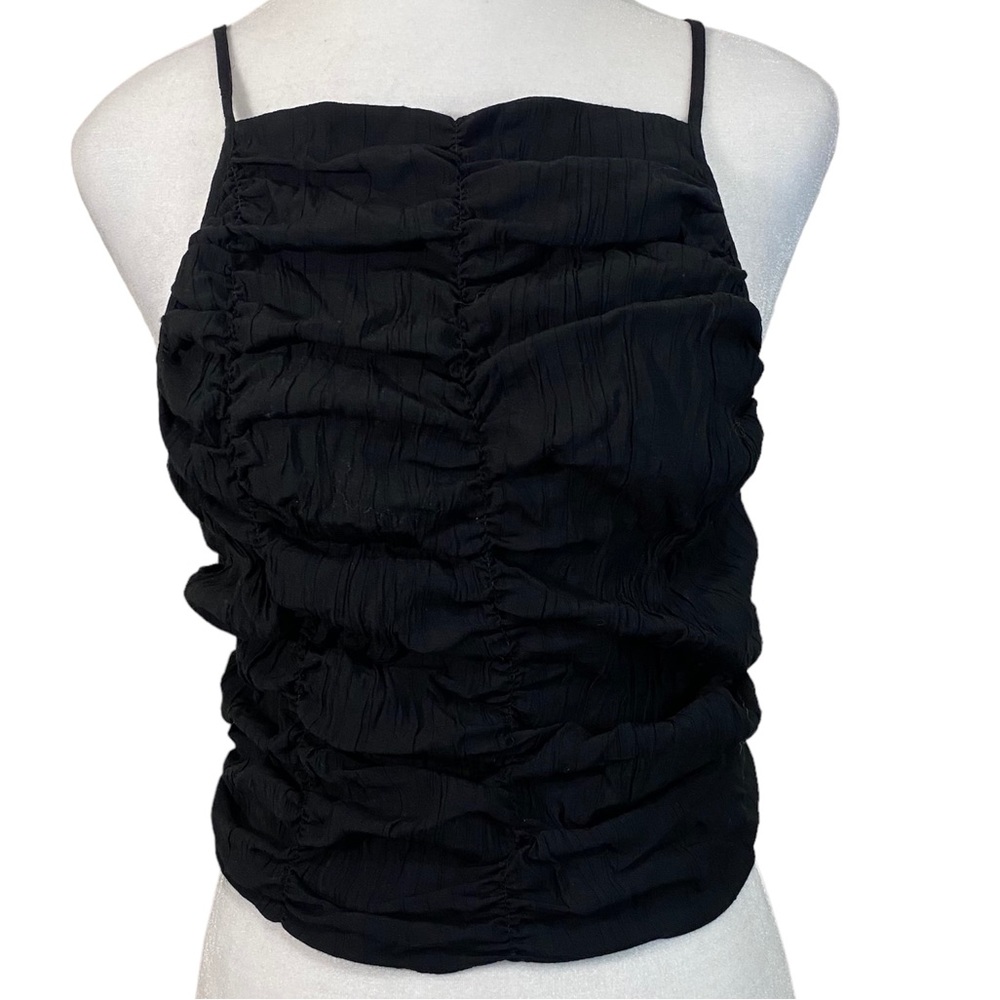 H&M Black Gathered Crop Top Women’s Size Medium Party Flirty Y2K Square Neck